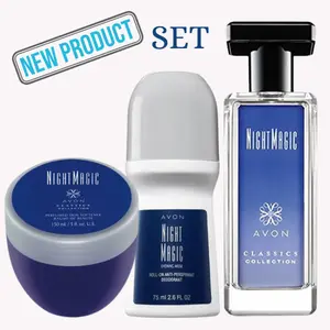 Night Magic Cologne 1.7 fl. oz, Roll-On Antiperspirant Deodorant and Skin Softener. SET of 3