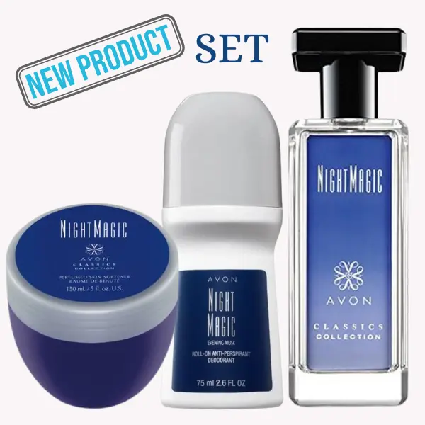Night Magic Cologne 1.7 fl. oz, Roll-On Antiperspirant Deodorant and Skin Softener. SET of 3