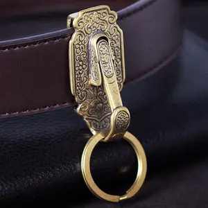 Brass Belt Keychain Buckle with Clip | Pure Brass Waist Accessory, Vintage Durable, Ideal for Father'S Day Gift or Birthday Present