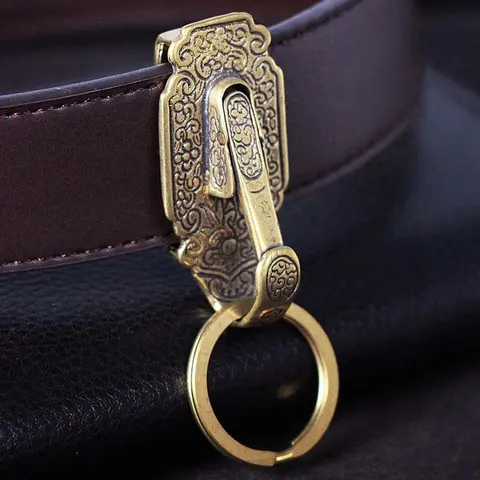Brass Belt Keychain Buckle with Clip | Pure Brass Waist Accessory, Vintage Durable, Ideal for Father'S Day Gift or Birthday Present