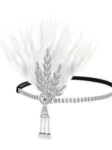 Women's Boho Feather Headband, Rhombic Zinc Alloy Design, Vintage Style Accessory for Women, Perfect for Casual Wear & Daily Use