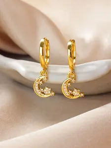 1 Pair Zircon Star Moon Earrings for Women 18K Gold Plated Dangle Drop Earrings Fashion Jewelry,Perfect Gifts for Birthday,Party,Wedding,Anniversary,Mother's Day,Vacation,Daily