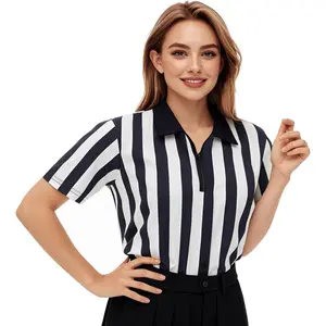 Official Referee Costume Shirt Women's Ref Shirt Zipper Collared Umpire Jersey Shirt Basketball Football Halloween Formal Womenswear Clothes Day Stripe Striped