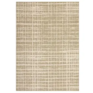 5 x 7 ft Polyester Taupe Rectangular Living Room Bedroom Dining Room Geometric Checkered Modern Machine Washable Area Rug-A