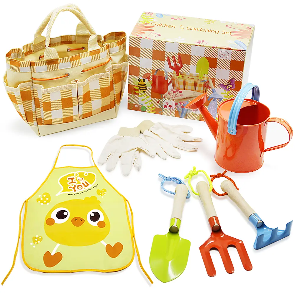 EFFUN Kids' STEM Gardening Outdoor Play Set - Safe Materials, Tote Bag, Spade, Watering Can, Rake, Fork, Trowel, Gloves for STEM Learning & Kids Outdoor Play, Outdoor Play Sets