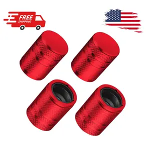 Tire Valve Stem Caps - (4 Pack) Premium Metal Air Caps with Plastic Liner - Red