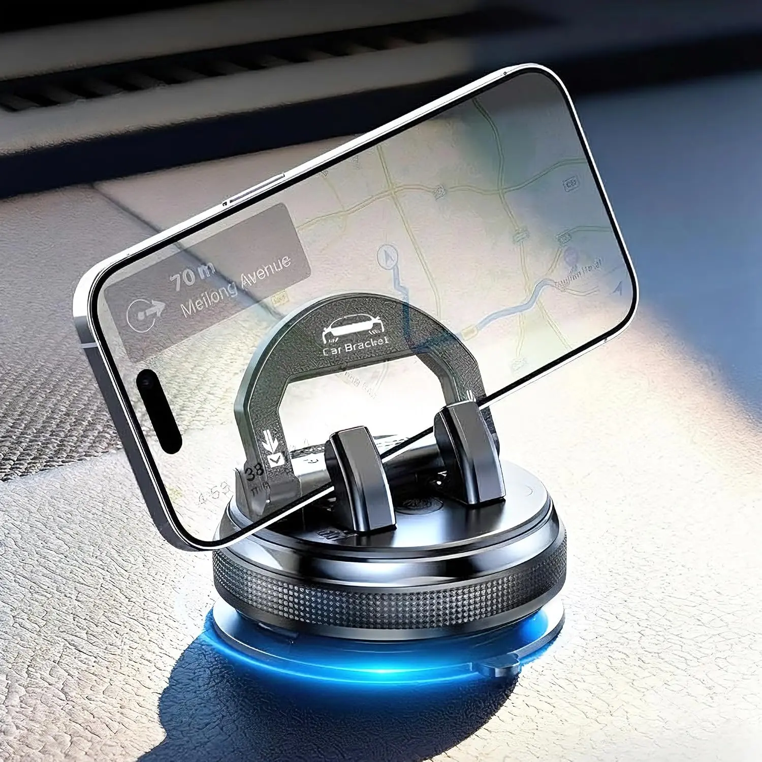 360° Rotating Car Phone Holder, Dashboard Suction Cup Phone Mount with 25° Up/Down Tilt, Portrait & Landscape Adjustable Phone Stand for iPhone and Android
