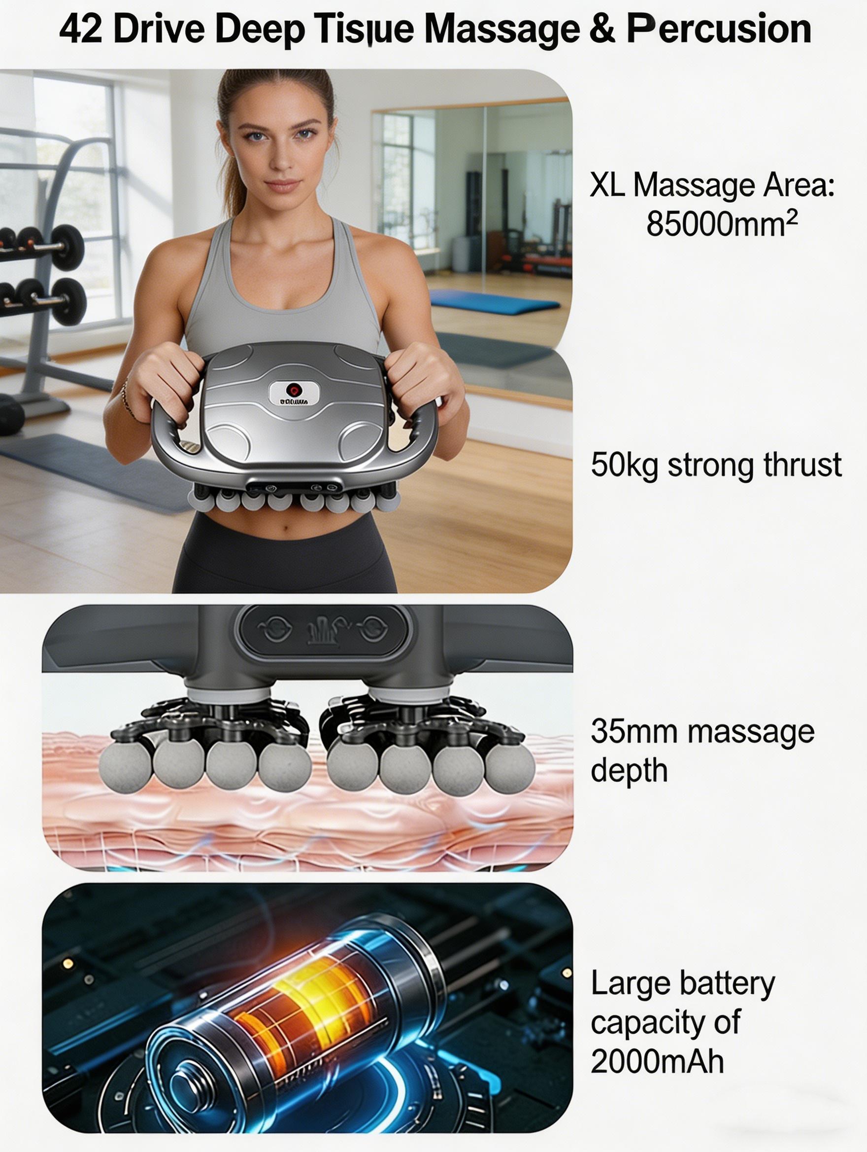 High-Quality 42/12-head Massage Gun with multiple Modes, Deep Tissue Percussion Massager for Back Shoulders Legs and Foot Pain Relief Quiet Muscle Massage Gun with Red Light Therapy Adjustable Daily Use Ideal Gift for Friends & Family