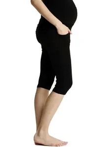 LiangRou Maternity Belly Support Mini-Ribbed Stretch Cropped Leggings