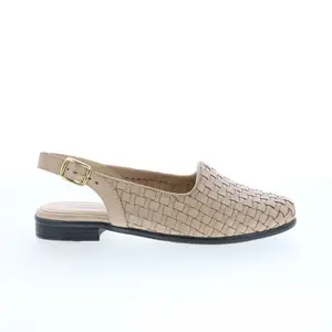 Trotters Lena T2009-126 Womens Beige Leather Slip On Slingback Flats Shoes