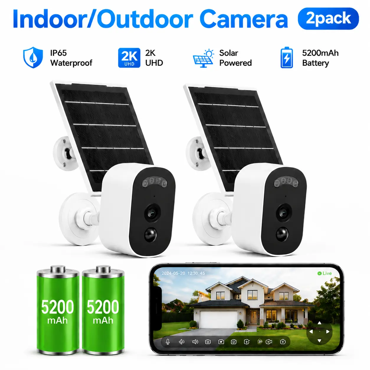 【JOOAN 2.5K Solar WiFi Wireless Indoor/Outdoor Security Camera】Easy Magnetic Mount, 2.4G WiFi Security Camera – HD Video,  AI Human Detection, IP66 Waterproof, Color Night Vision, Smart Alarm, Two-Way Audio, Smartphone Control Lens, Easy Installation
