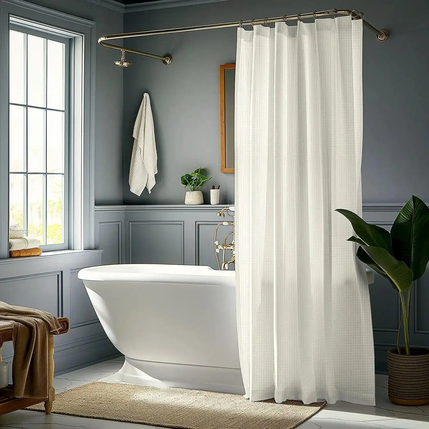 Minimalist Heavyweight Waffle PU Fabric Shower Curtain - Durable Industrial Bathroom Decor, Half-Price Bathroom Curtain, Functional