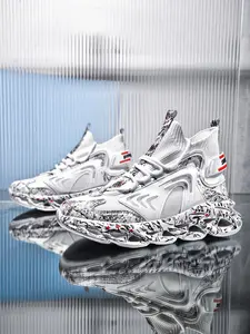 High-Top Sporty Sneakers, Unique Print Design, Breathable Mesh Upper, Shock-Absorbing Rubber Sole, Streetwear Style, All Seasons, Sports Sneakers
