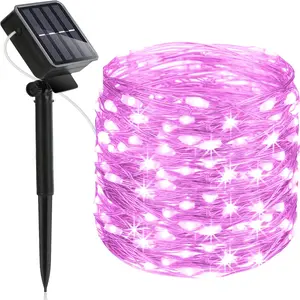 120 LED Pink Solar Fairy Lights 8 Modes Copper Wire Waterproof for Garden Christmas Party Valentine's Day Wedding Decorations 40ft