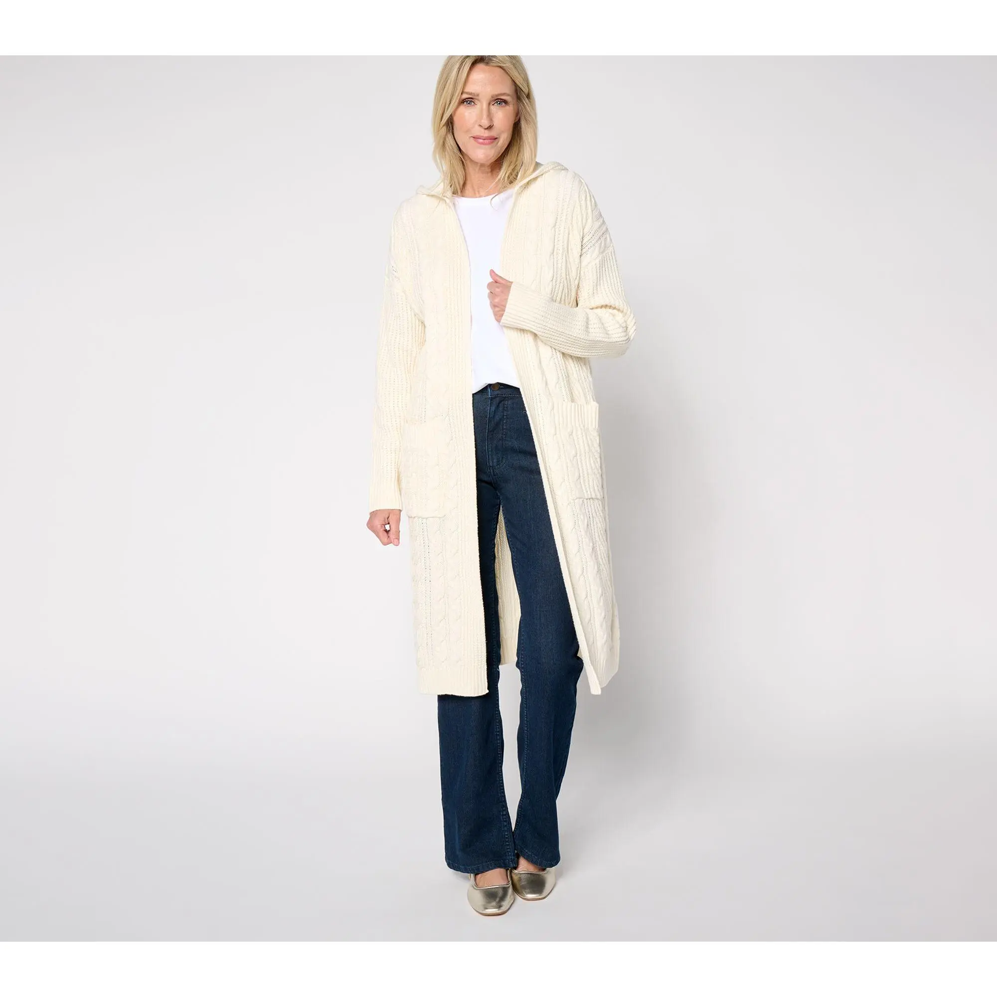 Peace Love World Petite Open Front Hooded Duster Cardigan