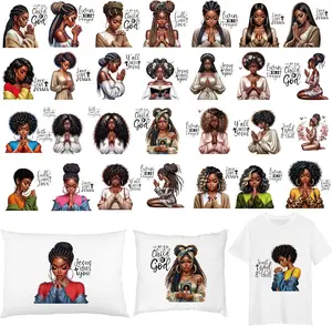 Black Girl Heat Transfers - 30 Sheets Religious Iron on Patches Christian Ready to Press   Washbale Transfer Stickers for Women T-Shirts Clothing DIY Crafts Bag Pillow Decorations
