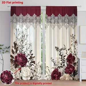 Victorian Style Curtain Set, Vintage Rose Pattern, High-Quality Semi-Transparent Digital Print, Light Weight, Living Room & Bedroom Decor, Home Decoration Curtain