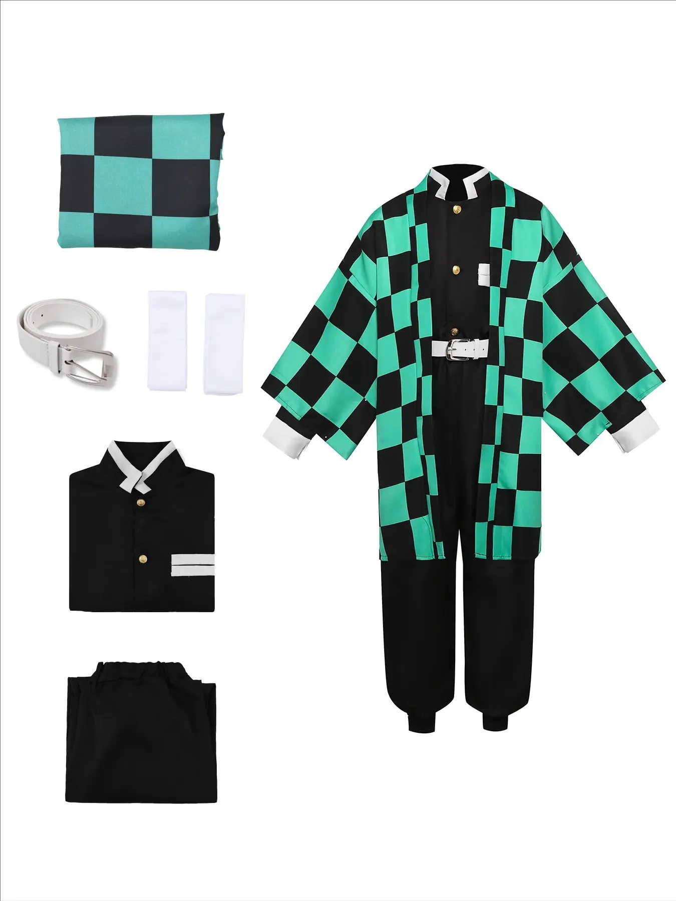 Anime Kamado Tanjirou Tanjiro Cosplay Costume, Party Cosplay, Demon Slayer Kimetsu No Yaiba Role Play for Adults, Halloween Carnival Clothing, Slim-Fitting Geometric Pattern, Anime Outfit