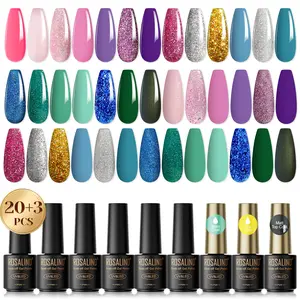 ROSALIND Mini 23PCS Glitter Gel Nail Polish Set with Base Top Coat All Season Manicure Nail Art Decorations Manicure DIY Salon Gift for Women Girls Need to Use Nail Lamp Cure