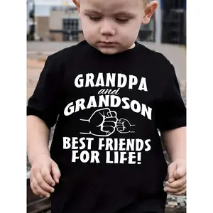 Boys' Summer Fashion Kids' T-Shirt with The Print 'Grandpa And Grandson Best Friends for Life!' Cute Short-Sleeve Casual Top for Children