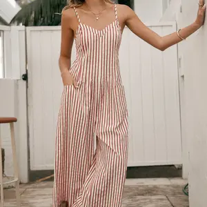 CUPSHE TikTokShopSpringGlowUp 2026 Striped V-Neck Wide Leg Jumpsuit | Effortless Coastal Grandma Style Summer Overalls | Flowy Boho Beach Cover Up & Daily Casual Womenswear