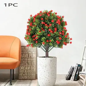 Spring and summer outdoor artificial rose red flowering green hedges, Artificial shrubs, suitable for porches, offices, homes, gardens - low maintenance all-season decoration - Christmas, Thanksgiving, weddings