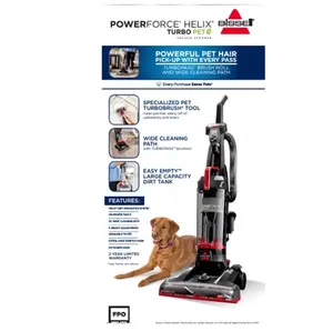 PowerForce Helix Turbo Pet, Bagless, Upright Vacuum, Pet Friendly, Specialized Pet TurboBrush Tool, Wide Cleaning Path, Easy Empty Large Capacity Dirt tank, 3332, Black & Red