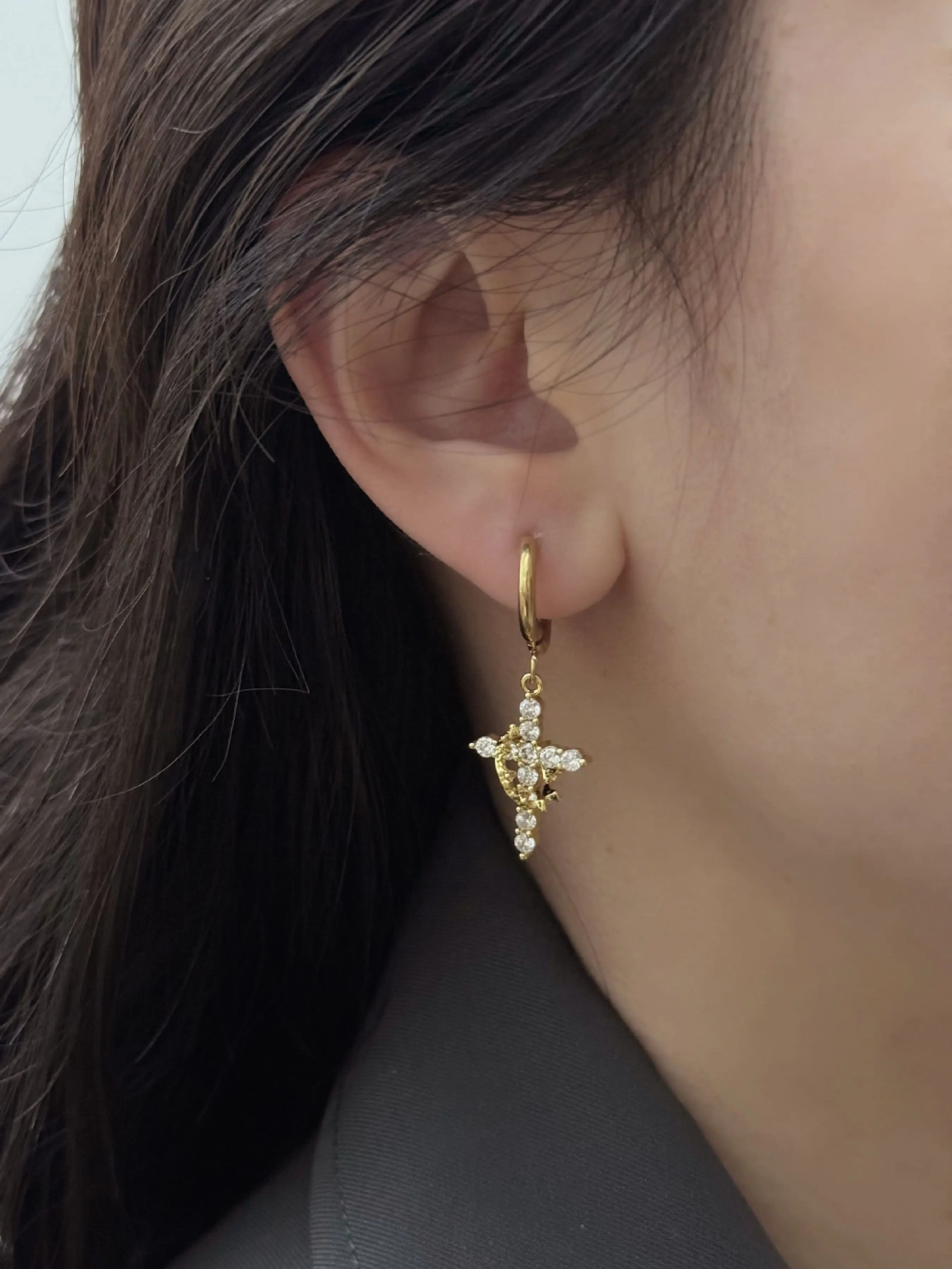 Elegant Women's Crown Cross Pendant Earrings, Rotatable Design, Perfect Gift for Special Occasions, Fashion Jewelry Accessory