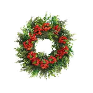 20" Red & Green Amaranthus Wreath | Christmas Front Door Wreath | Artificial Greenery Wreath for Holiday Home Decor