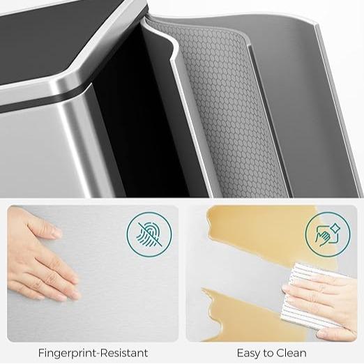 SONGMICS Stainless Steel Trash Can Garage Can Multi-Compartment Plastic Inner Buckets and Hinged Lids Soft Closure Kitchen SONGMICS Stainless Steel Trash Can Garage Can Multi-Compartment Plastic Inner Buckets and Hinged Lids Soft Closure Kitchen