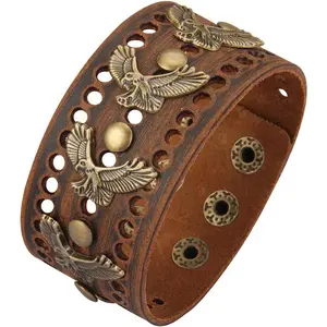 Punk Leather Wristbands for Men Bracelets Handmade Wide Cuff Bangle Braided Jewelry Black Brown Adjustable - Punk Father's Gifts