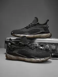 Men's Breathable Knit Coconut Net Shoes, Lightweight Durable Anti-Slip Shock Absorption Casual Sneakers, All Season Textile PU Leather