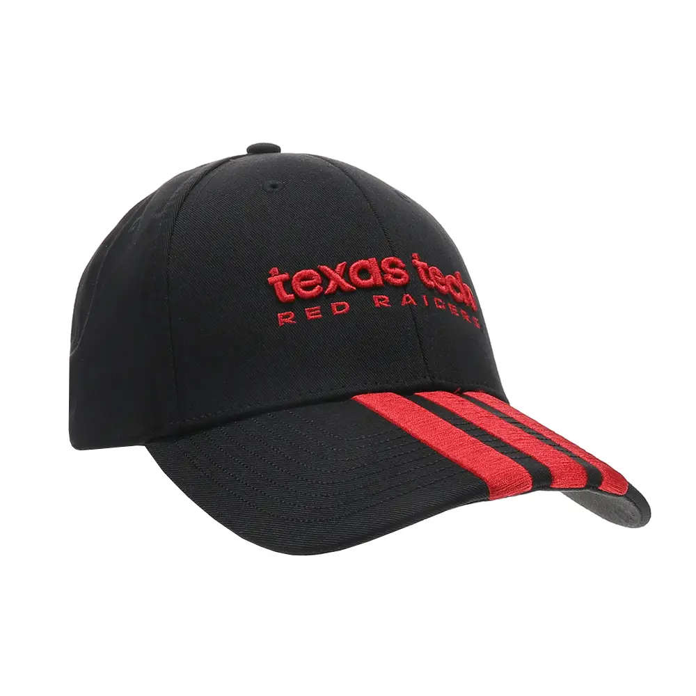 adidas Mens Texas Tech Red Raiders 3-Stripes Structured Adjustable Cap  - Black