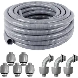 Liquid-Tight Conduit and Connector Kit 1/2 Inch 25 Ft,Non Metallic Liquid Tight Conduit UL Certification,Conduit Kit with 5 Straight,3 Angle Fittings