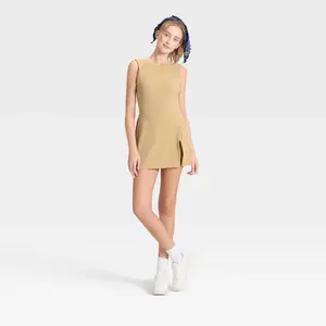 JoyLab Women's Game Day Active Dress - High Neck Low Back Athletic Mini Dress with Built-in Bra & Shorts - Side Pocket