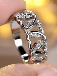 Elegant Luxurious Exquisite Cute Gorgeous Hollowed-out Heart-shaped Cubic Zirconia Ring for Woman Wedding Daily Vacation Music Festival Anniversary Gift Couple's Gift，Gift for Her, Heart Design Ring