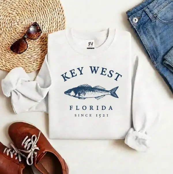 Graphic Crewneck Sweatshirt Vintage Coastal Retro Pullover Top for Women Unisex Oversized Loose Fit Cotton Blend Long Sleeve Travel Beach Souvenir Apparel Casual Breathable sweatshirts for women