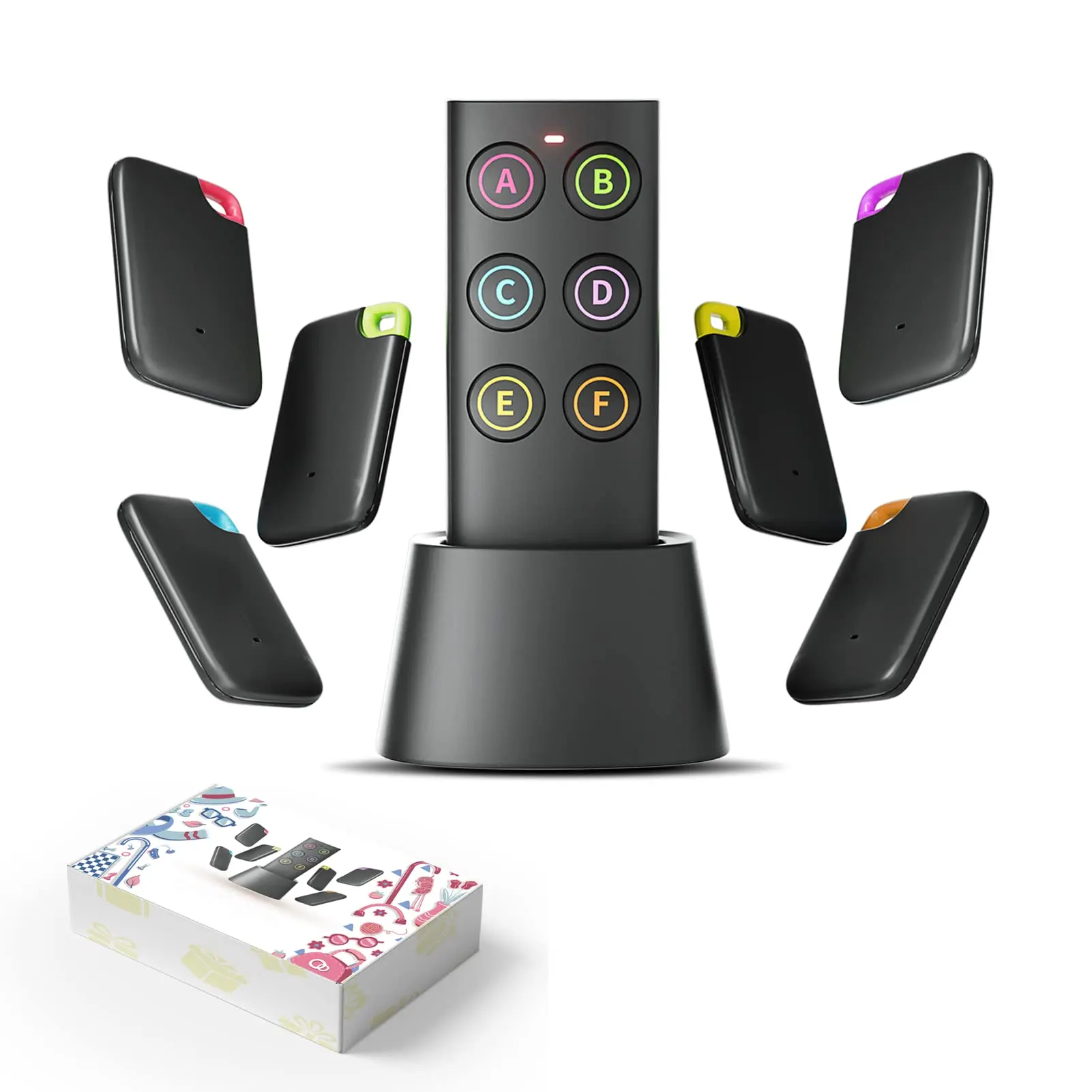 Key Finder-Easy-to-use Anti-Loss Device with 6 Color-Coded Receivers and Rf Transmitter Remote Control FinderL,Led Flashlight,Key Finder Locator with Sound - Easy-to-Use Remote Finder-Gift Design for Mom and Dad