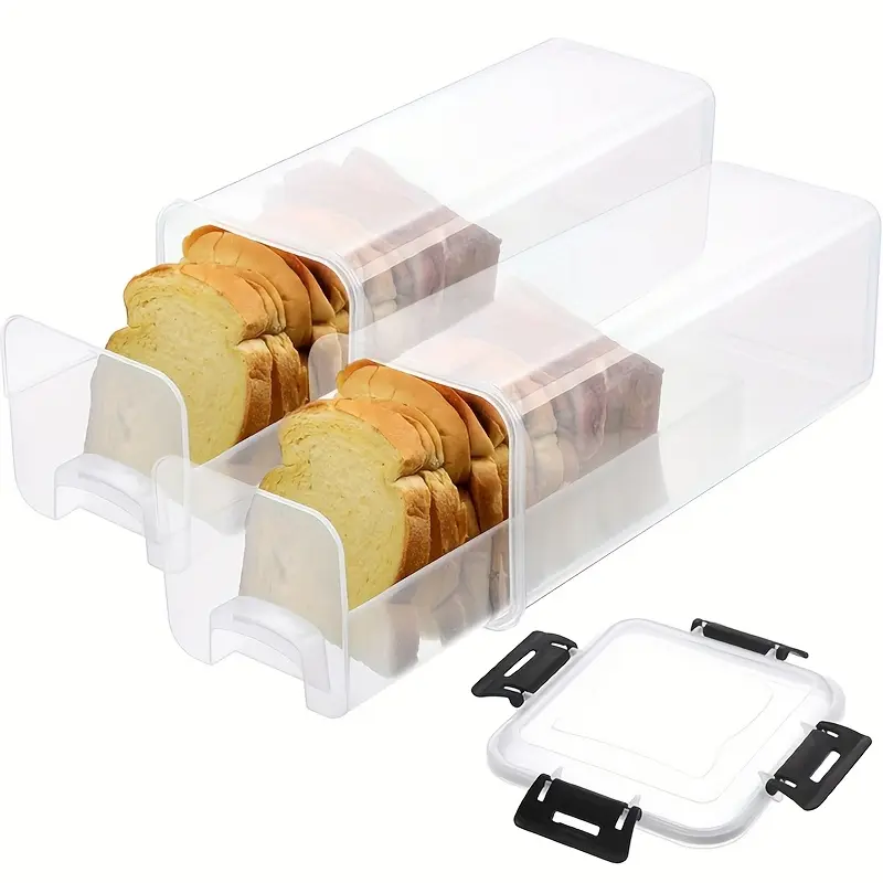 1pc Airtight Transparent Plastic Bread Box - Freshness Keeper with Inner Compartments, Reusable Rectangular Kitchen Storage Container for Maintaining Freshness, Home Organization Essential