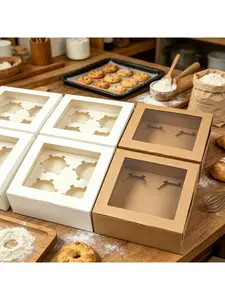 20/15/10/5/1pcs Bakery Pastry Packaging Boxes, 4/6 Count Kraft Paper Cupcake & Muffin Boxes with Transparent Window.needoh.paper plates
