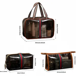 【3PCS】New Retro Vintage Vanity Bag, Large Capacity Makeup Organizer for Women, Ladies Travle Storage Case, Waterproof Transparent Toiletry Bag, Portable Skincare Storage Case (Brown)