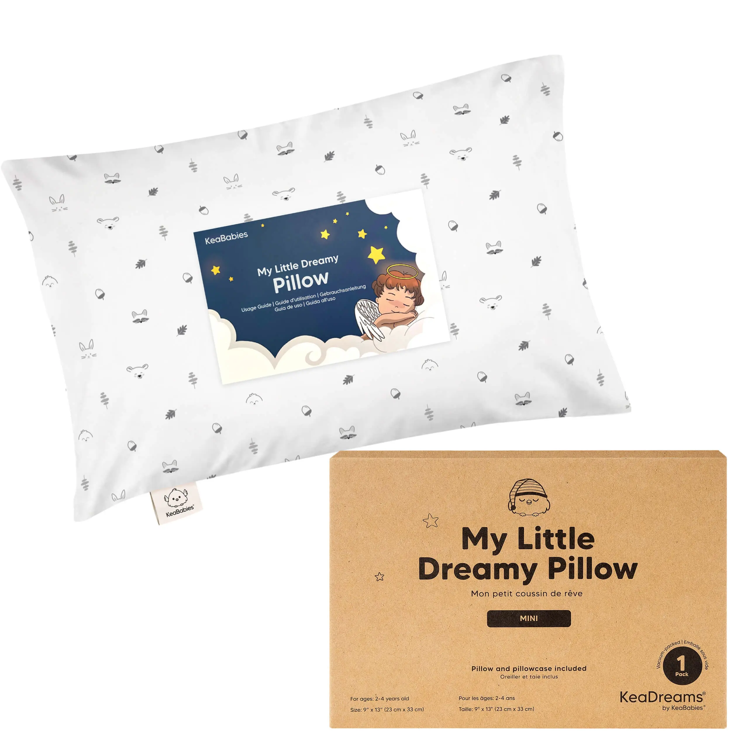KeaBabies Organic Cotton Mini Toddler Pillow with Pillowcase - 9x13 Small Size Travel Pillow for Naps, Toddler Bedding, Soft & Breathable, Playful Print, for 2-4 Years Old Kids
