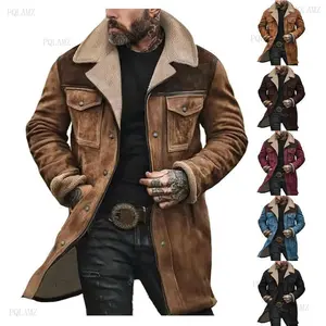 2025Mens Western Cowboy Jacket Vintage Suede Jacket Long Trench Coats Zip Up Plush Collar Cowboy Peacoat Retro Tops Casual Menswear Fathersdaygift Soft Fleece Hoodie jacket western clothing jackets letterman ffa jacket