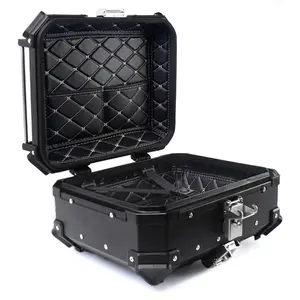 Black 28L Motorcycle Top Case Tail Box Aluminum Alloy Trunk Luggage Storage Rear Tour Box with Security Lock & Reflective Stickers
