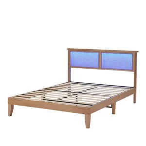 Garvee Rattan Bed Frames Available in Twin, Full, Queen, and King Sizes Featuring Natural Rattan Headboards, LED Lighting, Sturdy Wooden Slats, Noise-Free Platform, No Box Spring Required, Easy Assembly, and Storage Options