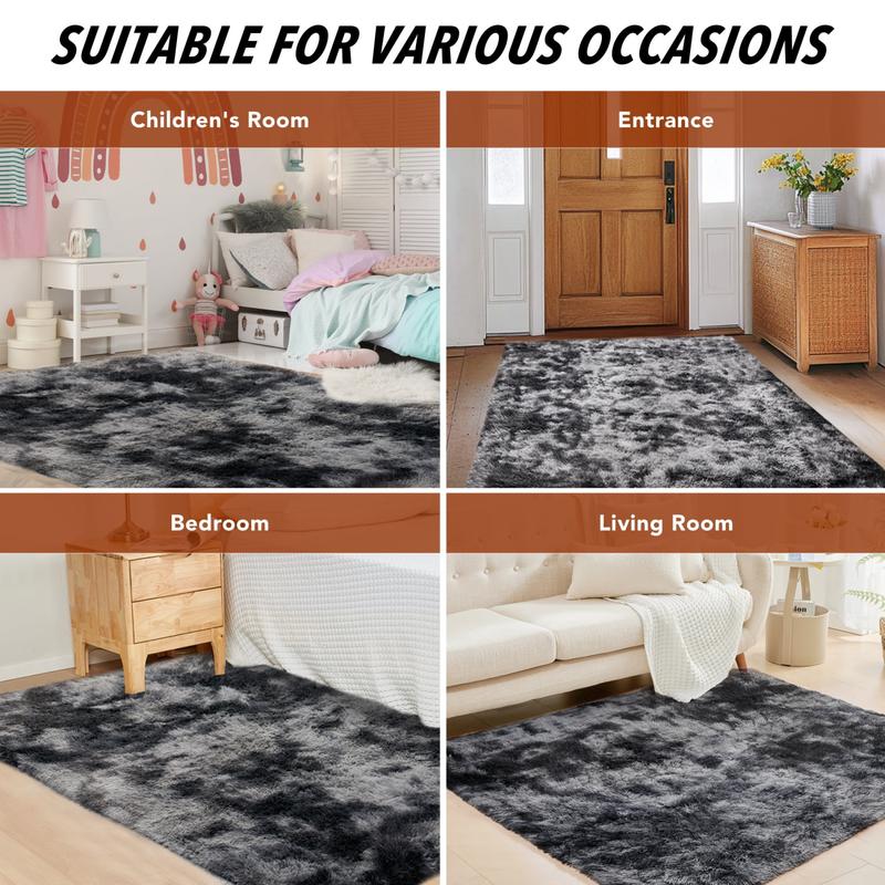 AAFKK Area Rugs For Living Room, Ultra Soft Large Shag Living Room Rug Fluffy Rug Carpet For Bedroom, Plush Modern Floor Rug For Kids Room Fuzzy Rug For Home Decor Aesthetic, Tie-dye Black Grey