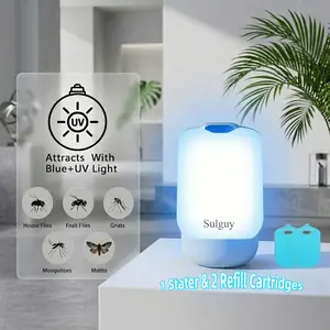 Sulguy Flying Insect Trap (1 Stater & 2 Refill Cartridges), UV Light Indoor Bug Catcher for Gnats, Fruit Flies, Mosquitoes, and Moths, Plug-in Fly Trap for Home, Kitchen, Living Room