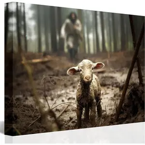 Jesus and Lamb Canvas Wall Art Jesus Running After Lost Lamb Picture Wall Art Decor Decoration Gift Room Hand Print Artwork Ornaments