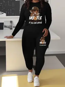 【 Plus Size】 Two-piece Set Fitted Long Sleeve Tee & Skinny Pants, Casual Round Neck Pullover & Trousers for Daily Wear, Women's Two-piece Outfits for Fall & Winter