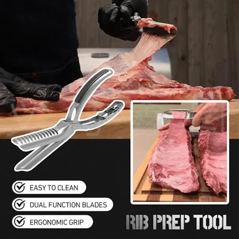 Ribs Membrane Removal Tool Set, Pre-Processing Ribs Tool, Thick Stainless Steel, Non-Slip Grip, Detachable Easy Clean, Kitchen Use, Meat, Kitchen Gadgets